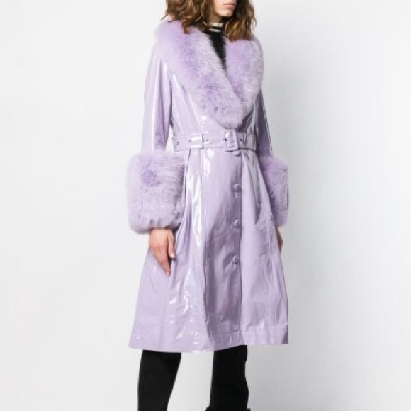 for fur trim trench coat in lilac - Picture 1 of 1